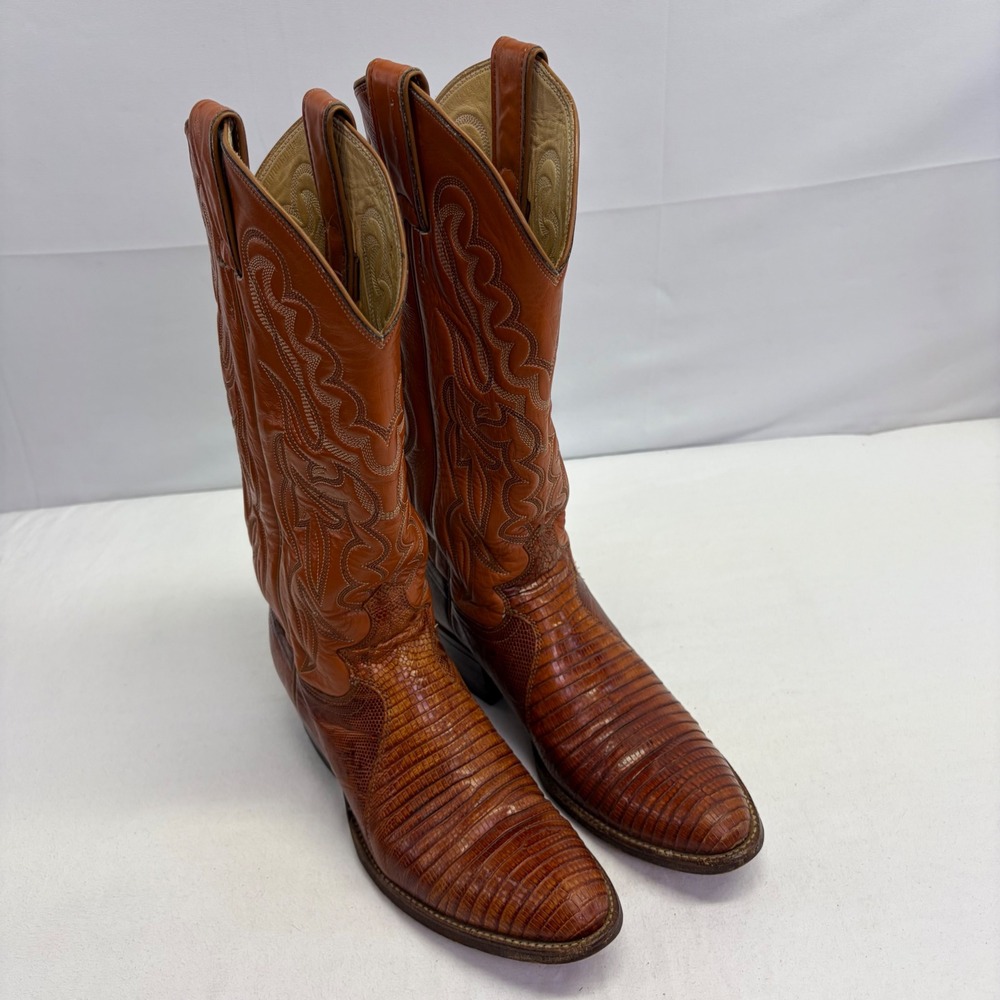 Vintage‎ Justin L4562 Cognac Teju Lizard Cowboy Boots Women's 6.5 B Made in USA